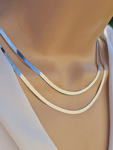 .925 sterling silver 16" and 18" herringbone minimalist necklaces