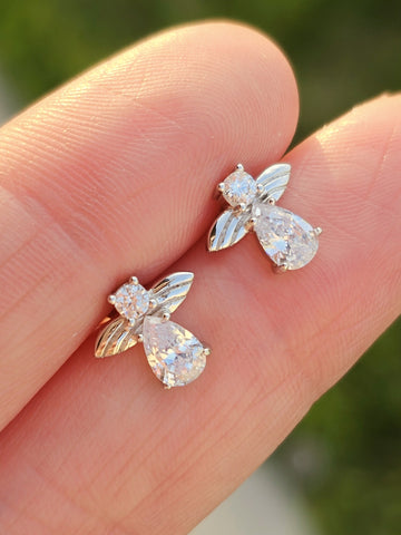 .925 sterling silver cz angel earrings