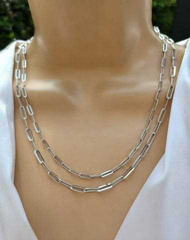 .925 sterling silver paperclip unisex necklaces