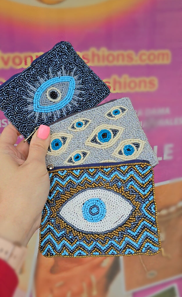 Fashion evil eye seed bead coin purse