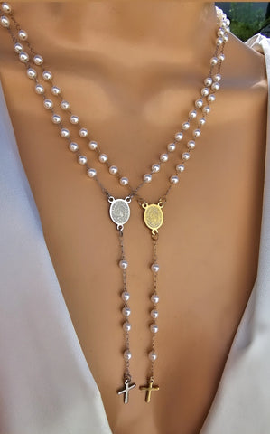 Stainless steel pearl religious necklaces