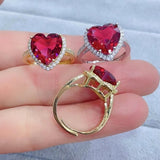 18k real gold plated big crystal heart rings