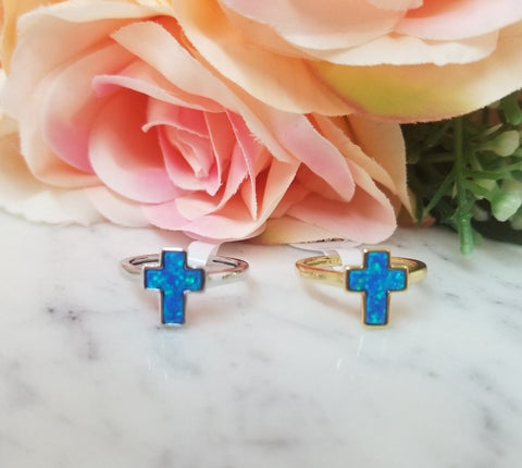 .925 Sterling Silver Cross with Opal Ring