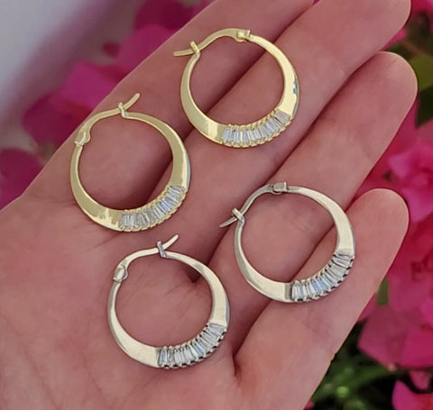 .925 sterling silver cz hoop earrings