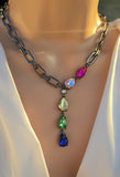 18k real gold plated multicolor crystal chain necklaces