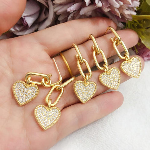 18k real gold plated cz heart earrings