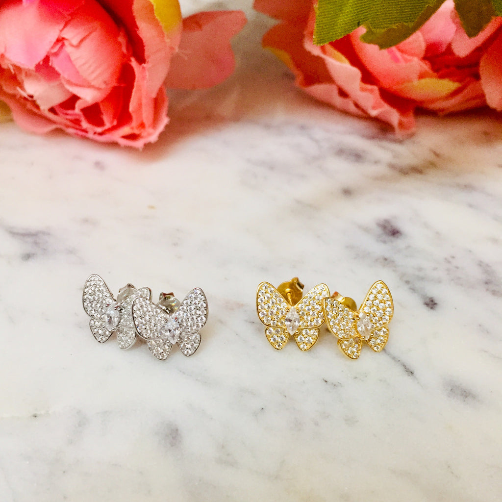 .925 Sterling Silver CZ butterfly earrings