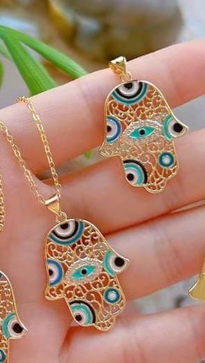 18k real gold plated hamsa hand necklaces