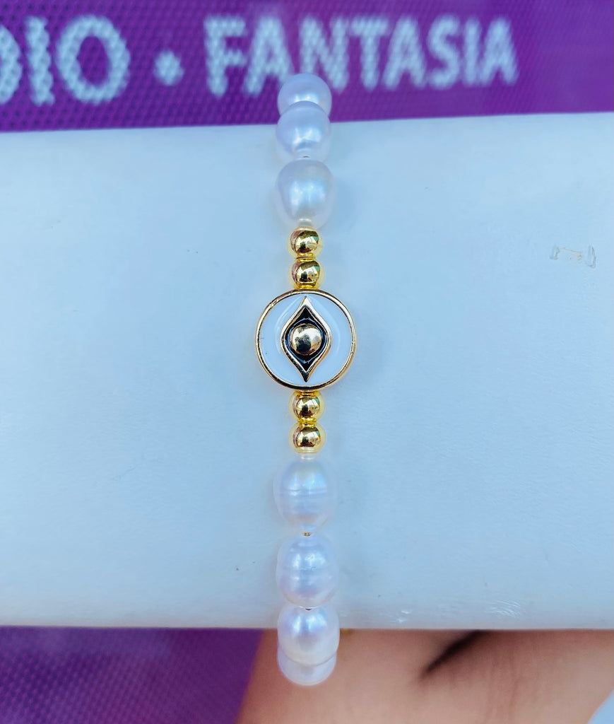 18k real gold plated pearl evil eye bracelets