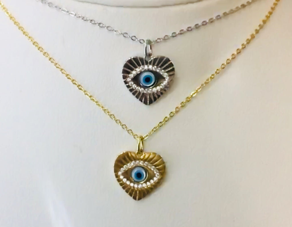 .925 Sterling Silver Heart And Evil Eye Necklace