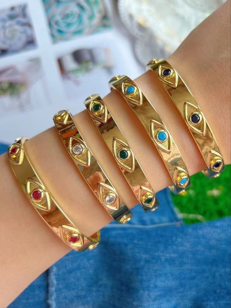 18k real gold plated evil eye bangle bracelets