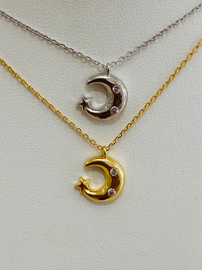 .925 Sterling Silver Moon And Star Necklace