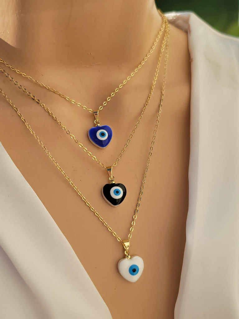 18k real gold plated evil eye heart necklaces