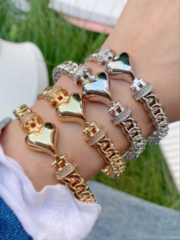 18k real gold plated heart bangle bracelets