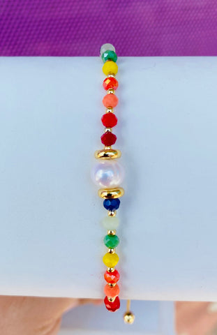 18k real gold plated multicolor crystal and pearl bracelets