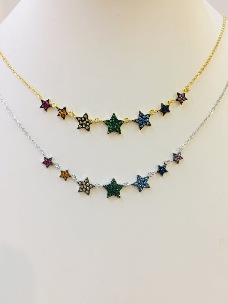 .925 Sterling Silver Multicolor Star Necklace