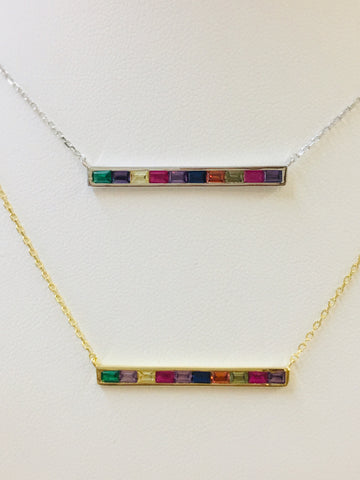 .925 Sterling Silver Rainbow Crossbar Necklace