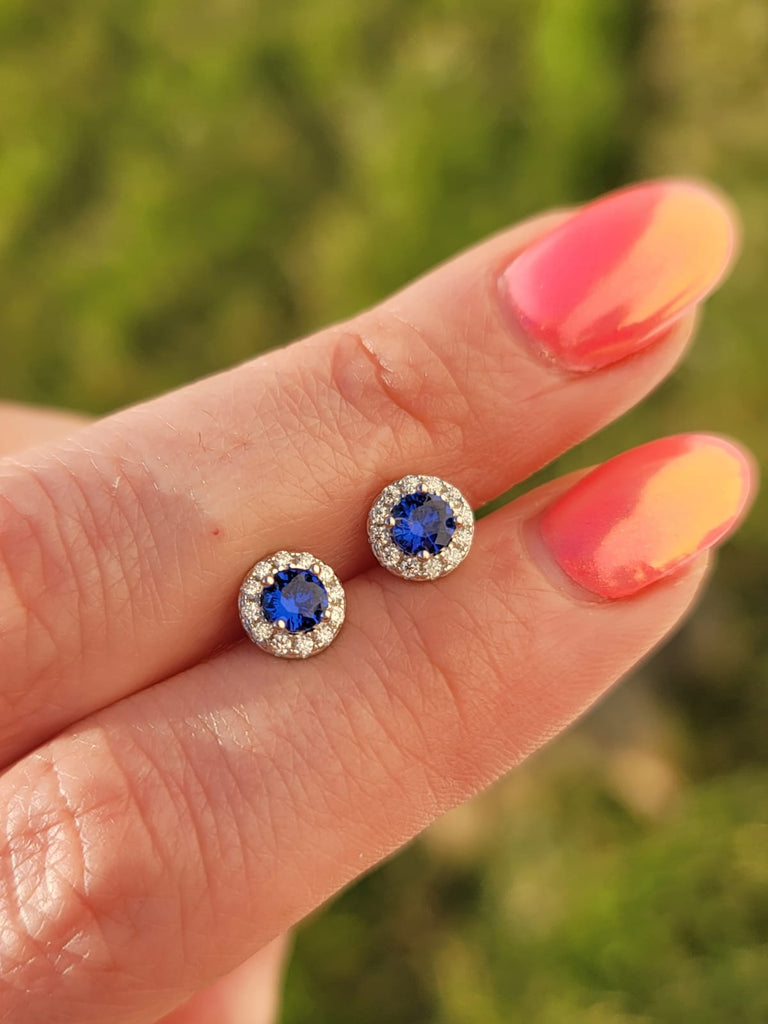 .925 sterling silver cz blue earrings