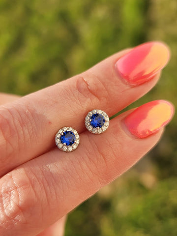 .925 sterling silver cz blue earrings