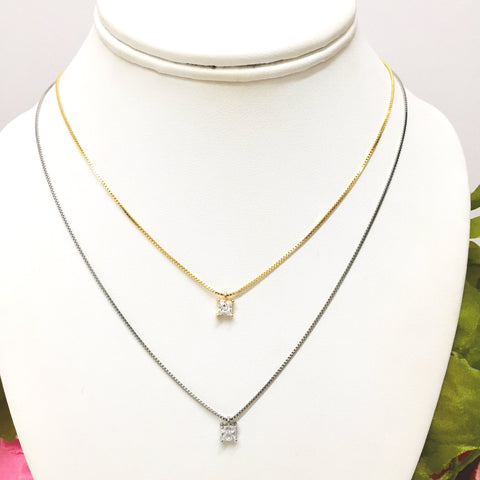 .925 Sterling Silver dainty square pendant necklace