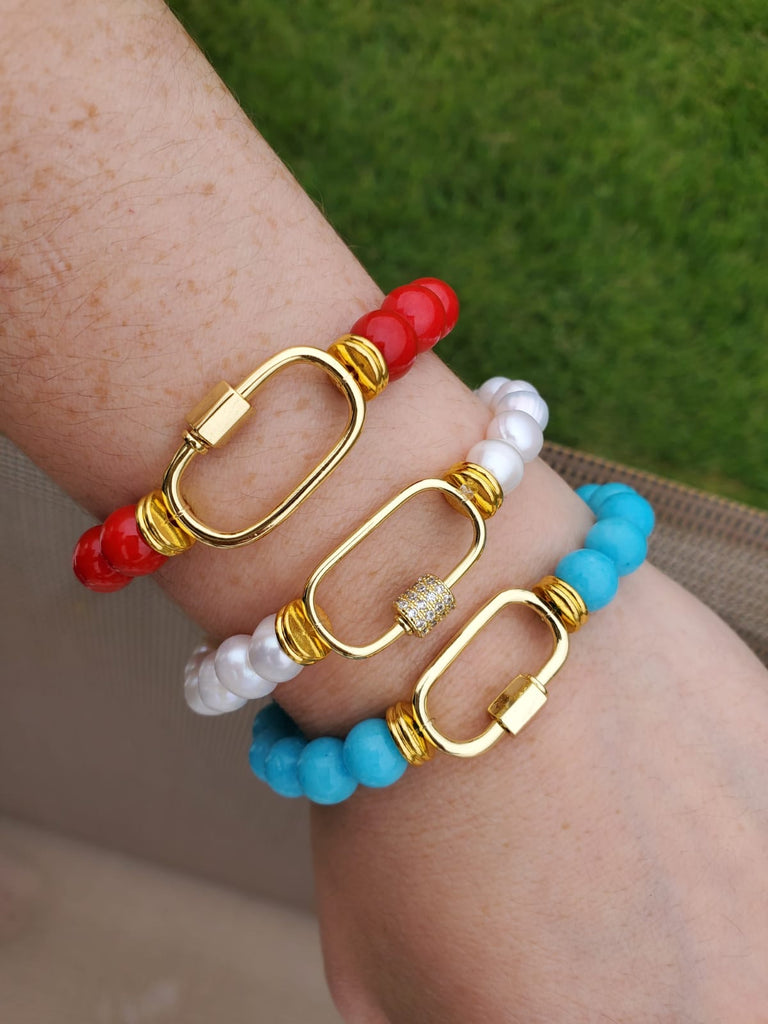 18K Real Gold Plated And Natural Stone Lock Bracelets