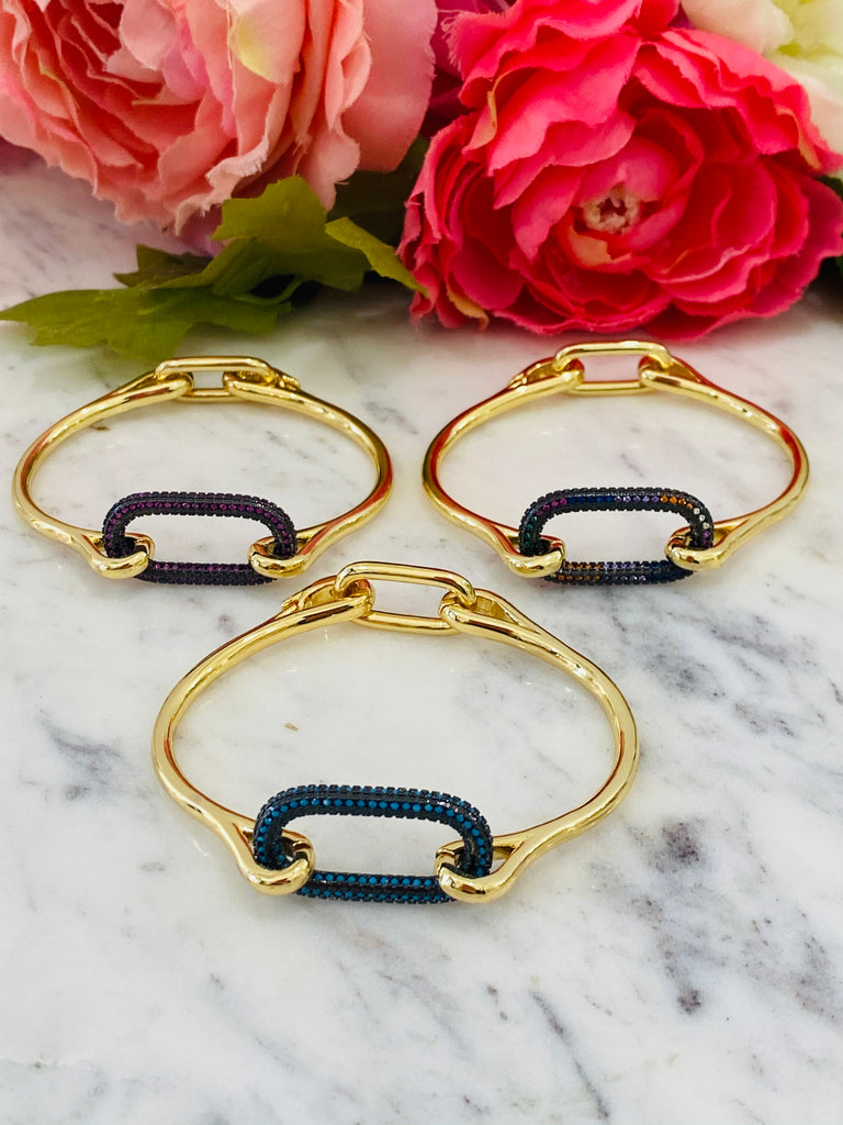 18k real gold plated oval bangle bracelets