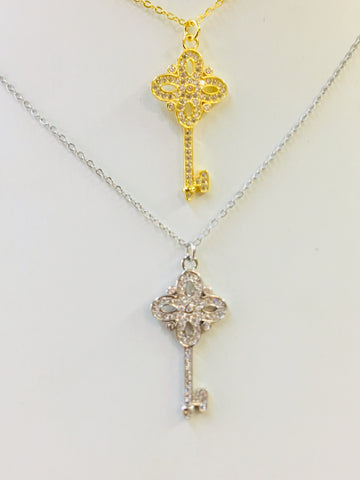 .925 Sterling Silver Key Necklace