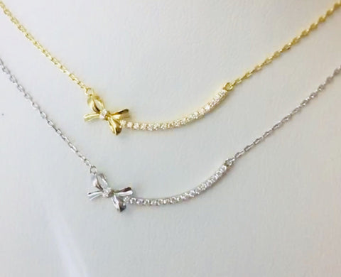 .925 Sterling Silver Bow Necklace