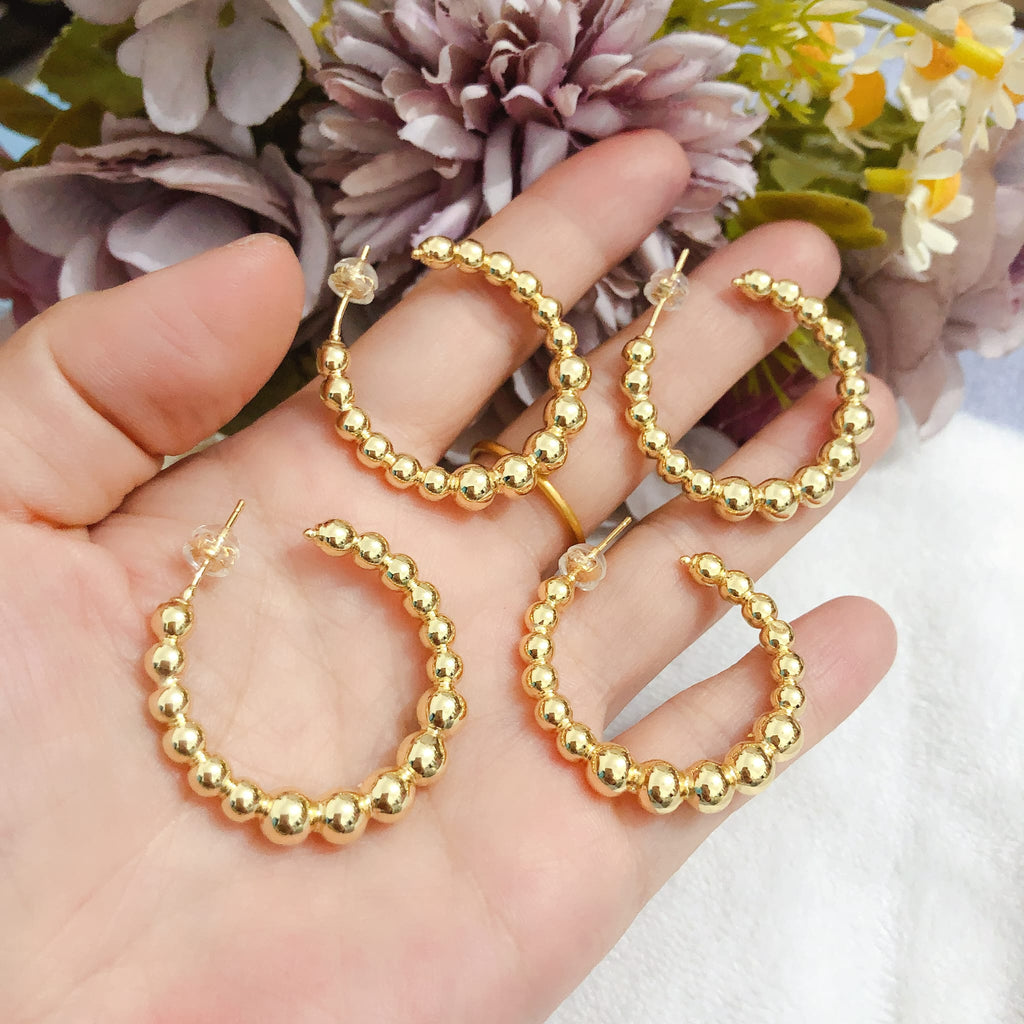 18k real gold plated ball hoop earrings