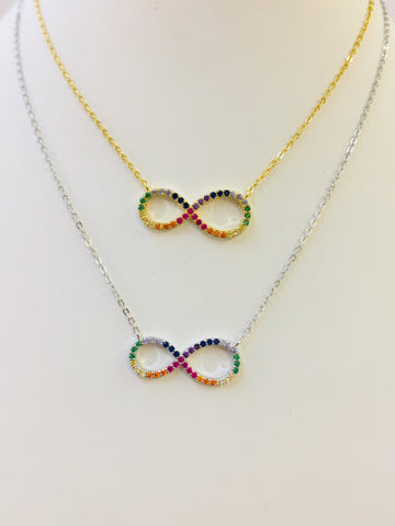 .925 Sterling Silver Infinity Rainbow Necklace