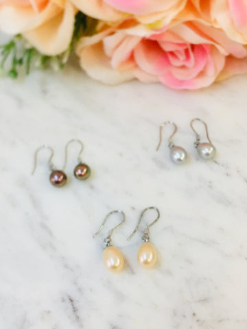 .925 Sterling Silver Pearl Earrings