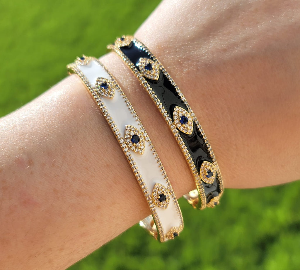 18k real gold plated cz evil eye bangle bracelets