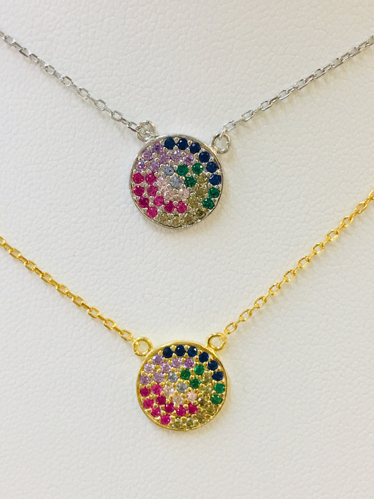 .925 Sterling Silver Rainbow Circle Necklace
