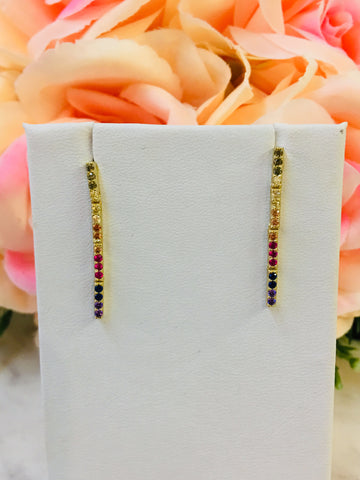 .925 Sterling Silver Long Colorful Bar Earrings