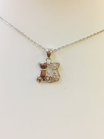 .925 Sterling Silver Couple Cats Necklace