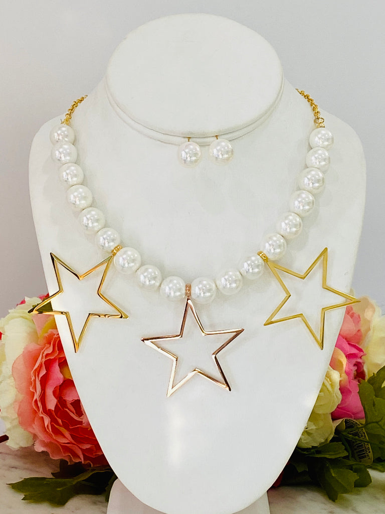Stainless Steel Pearl And Star Necklace Set