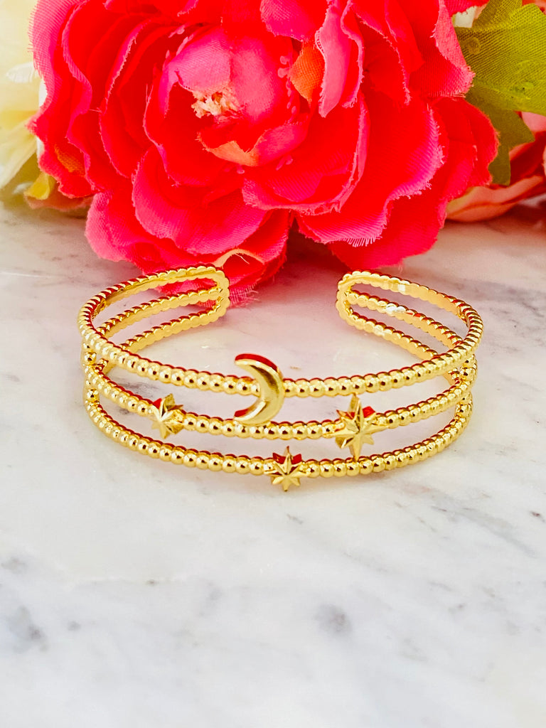 18k real gold plated moon and star bangle bracelets