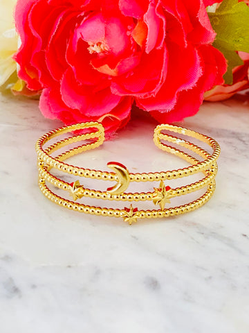 18k real gold plated moon and star bangle bracelets