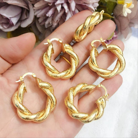 18k real gold plated knot hoop earrings