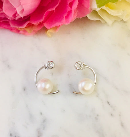 .925 Sterling Silver Pearl Earrings