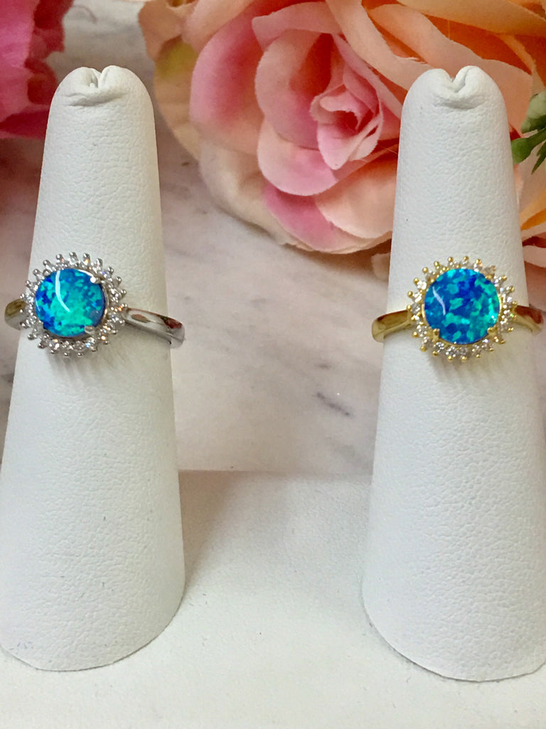 .925 Sterling Silver Blue Opal Circle Ring