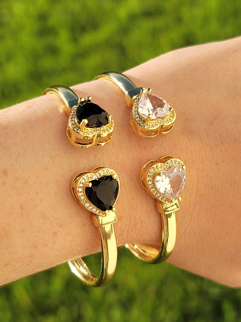18k real gold plated big crystal heart bangle bracelets
