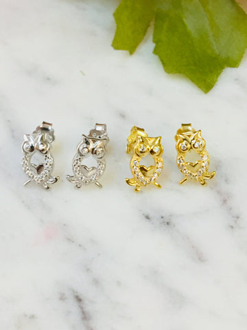 .925 Sterling Silver Owl Earrings