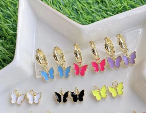 18k gold plated and color enamel dangling butterfly earrings